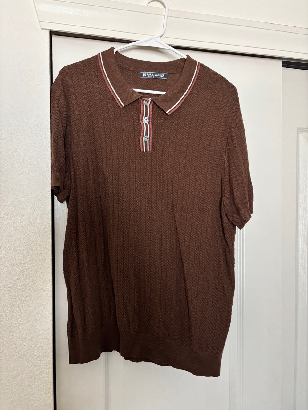 Paul Jones Brown Short-Sleeve Knit Polo with Contrast Trim